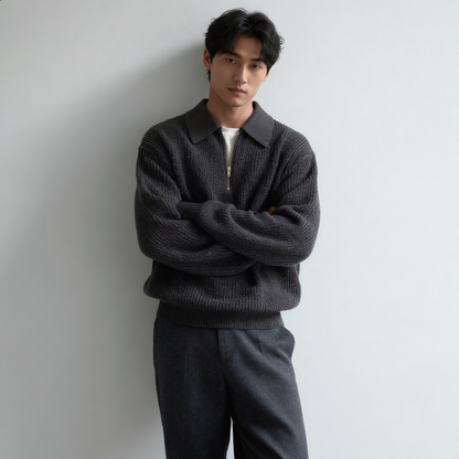 VIRAL KNITTED HALF QUARTER ZIP SWEATER+ FREE T-SHIRT (OFFER TODAY ONLY)